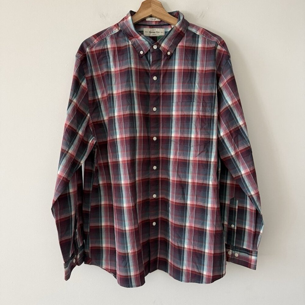 HAWKER RYE Essential Wash Stretch Shirt Mens XL SHORT FIT Plaid Classic Western